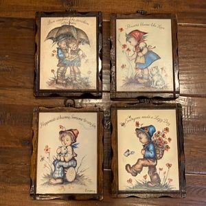 Set of 4 Vintage Hummel Decoupage Wood Plaques